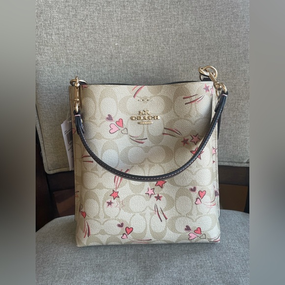 Coach Handbags - NWT！COACH MOLLIE BUCKET BAG 22 IN SIGNATURE CANVAS WITH HEART AND STAR（CJ645）